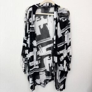 Ali Miles Womens Open Cardigan Top Size 2X Artsy Abstract Lightweight Black